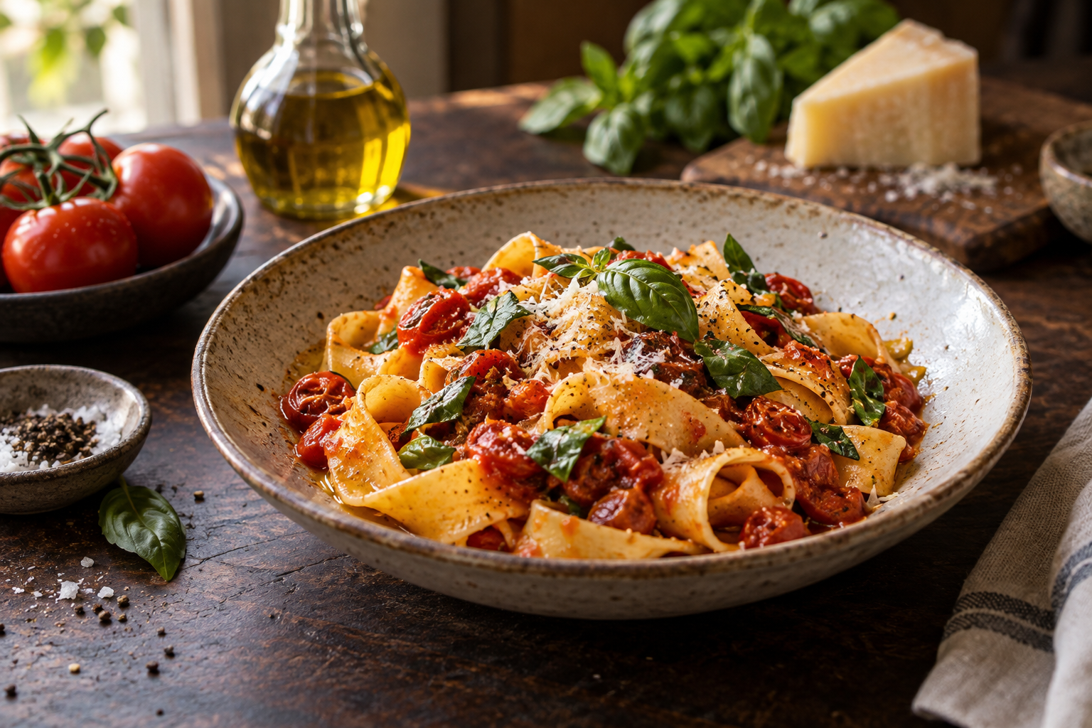 Pasta with fresh tomato and basil